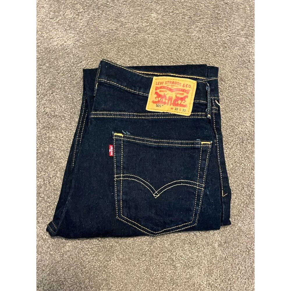 Levi's 505 Men's Dark Blue Straight Jeans W33 L32 Red Label Denim